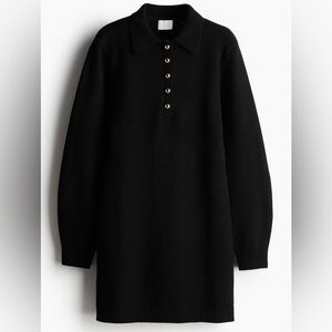 EUC Black Long Sleeve Knit Collared Sweater Dress